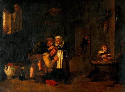 A surgical operation on a man's head. Oil painting by a foll Wellcome V0017536