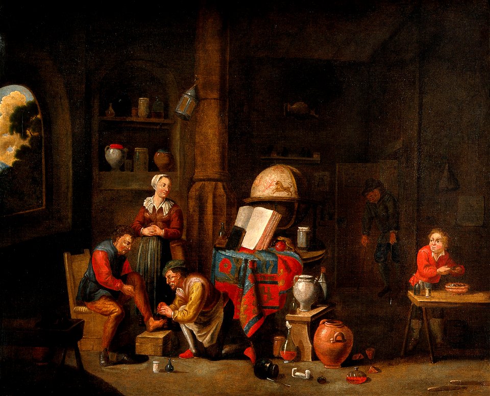 A surgeon treating an injury to a man's foot. Oil painting b Wellcome V0017553