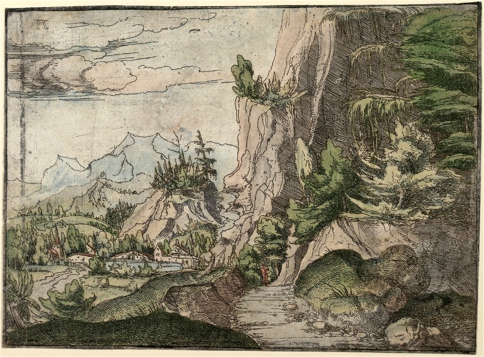 Albrecht Altdorfer - Landscape with a Shaded Cliff (hand-coloured) Albertina DG1926-1781
