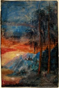 Albrecht Altdorfer - Landscape at Sunset (Erlangen). Free illustration for personal and commercial use.