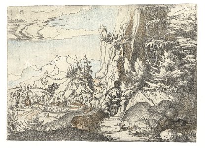 Albrecht Altdorfer - Landscape with a Shaded Cliff (hand-coloured) Rijksmuseum RP-P-OB-2979