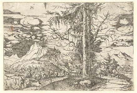 Albrecht Altdorfer - Landscape with a Double Spruce (Rijksmuseum RP-P-OB-2980). Free illustration for personal and commercial use.