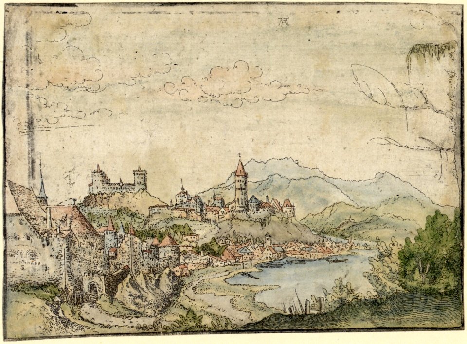 Albrecht Altdorfer - Landscape with a City by the Lake (hand-coloured) Albertina DG1926-1783