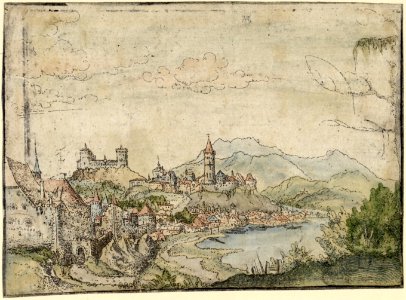 Albrecht Altdorfer - Landscape with a City by the Lake (hand-coloured) Albertina DG1926-1783