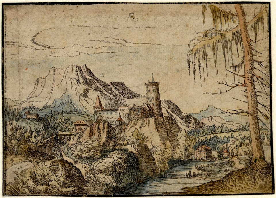 Albrecht Altdorfer - Landscape with a Big Castle (hand-coloured) Albertina DG1926-1780