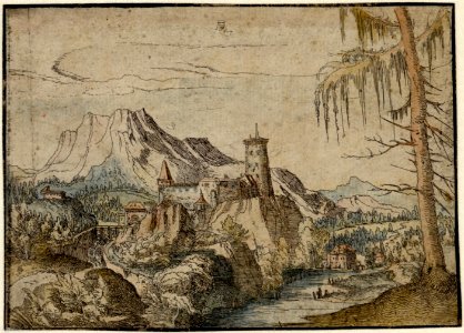 Albrecht Altdorfer - Landscape with a Big Castle (hand-coloured) Albertina DG1926-1780. Free illustration for personal and commercial use.