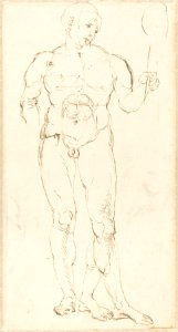 Albrecht Dürer - Male Nude Holding a Mirror (recto). Free illustration for personal and commercial use.