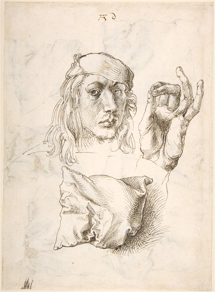 Albrecht Dürer - Selbstporträt mit Studie einer Hand und eines Kissens