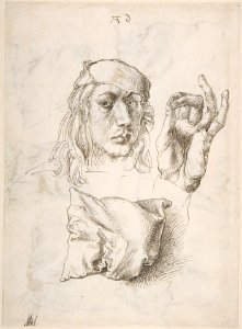 Albrecht Dürer - Selbstporträt mit Studie einer Hand und eines Kissens