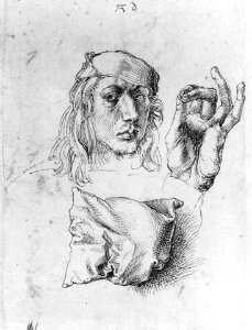Albrecht Dürer - Studies of Self-Portrait, Hand and Pillow - WGA07034