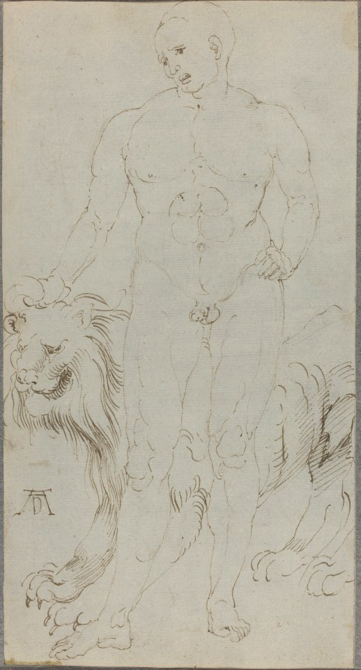Albrecht Dürer - Male Nude with a Lion (verso)