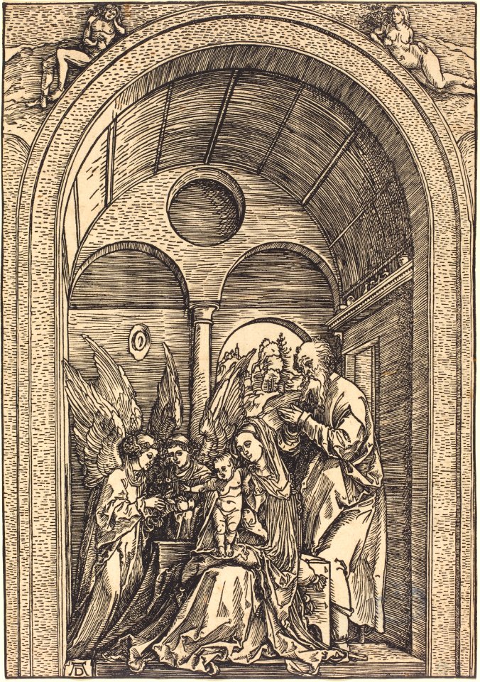 Albrecht Dürer - The Holy Family with Two Angels in a Vaulted Hall (NGA 1941.3.11)