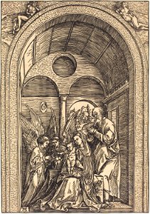 Albrecht Dürer - The Holy Family with Two Angels in a Vaulted Hall (NGA 1941.3.11)