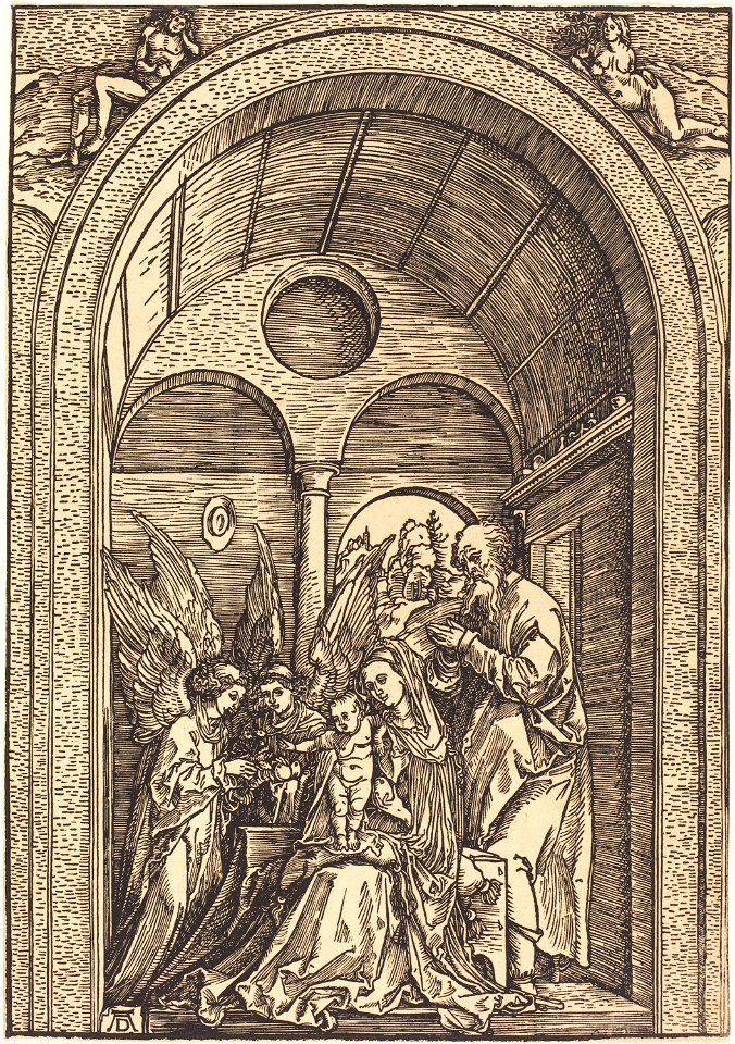 Albrecht Dürer - The Holy Family with Two Angels in a Vaulted Hall (NGA 1951.13.7)
