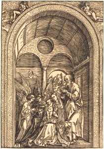 Albrecht Dürer - The Holy Family with Two Angels in a Vaulted Hall (NGA 1951.13.7)