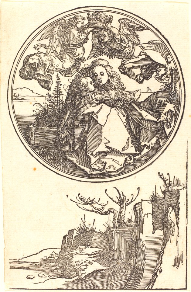 Albrecht Dürer - The Virgin Crowned by Two Angels above a Landscape (NGA 1943.3.3679)