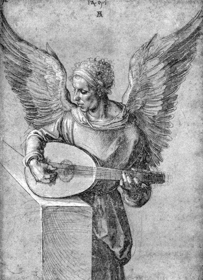 Albrecht Dürer - Winged Man, in Idealistic Clothing, Playing a Lute - WGA07044