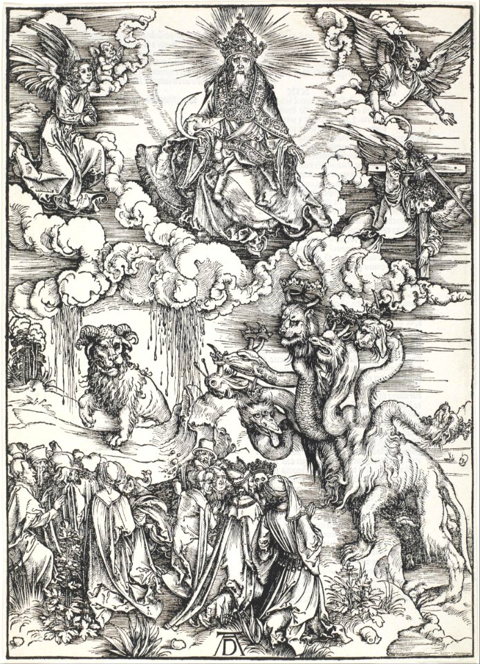 Albrecht Dürer - The Seven-Headed Beast and the Beast with Lamb's Horns - Google Art Project