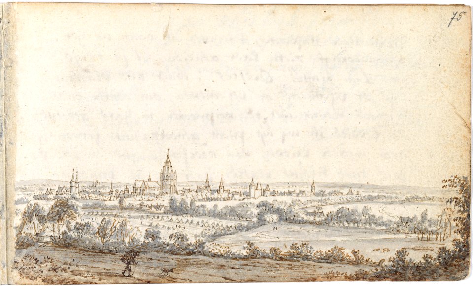 Album amicorum Jacob Heyblocq KB131H26 - p075 - Willem Schellinks - Drawing - View of Arnhem from the North-West