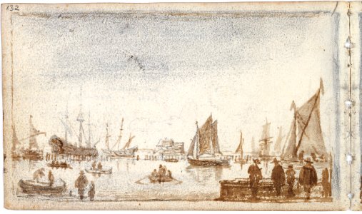 Album amicorum Jacob Heyblocq KB131H26 - p132 - Aert van der Neer - Drawing - Harbor view