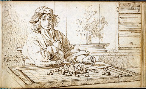 Album amicorum Jacob Heyblocq KB131H26 - p249 - Jan de Bray - Drawing - Chess player