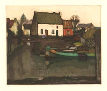 Album 8 estampes (en couleurs) (06) - Bord du canal, print by Armand Apol (1879-1950), Belgium, Prints Department of the Royal Library of Belgium, S.III 112562