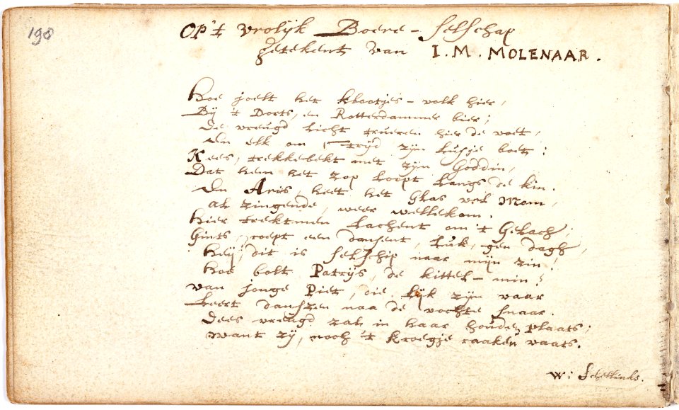 Album amicorum Jacob Heyblocq KB131H26 - p198 - Willem Schellinks - Poem about a drawing by Jan Miense Molenaar (ca. 1605-1668) that disappeared from the album 
