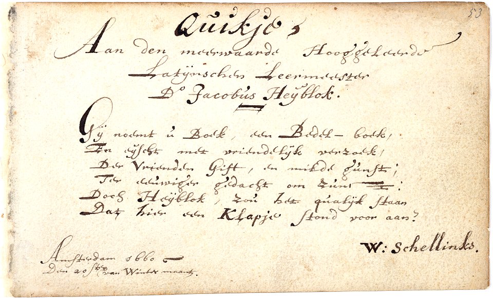 Album amicorum Jacob Heyblocq KB131H26 - p053 - Willem Schellinks - Poem