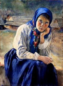 Aleksander Augustynowicz - Portret dziewczyny w stroju ludowym 1916. Free illustration for personal and commercial use.