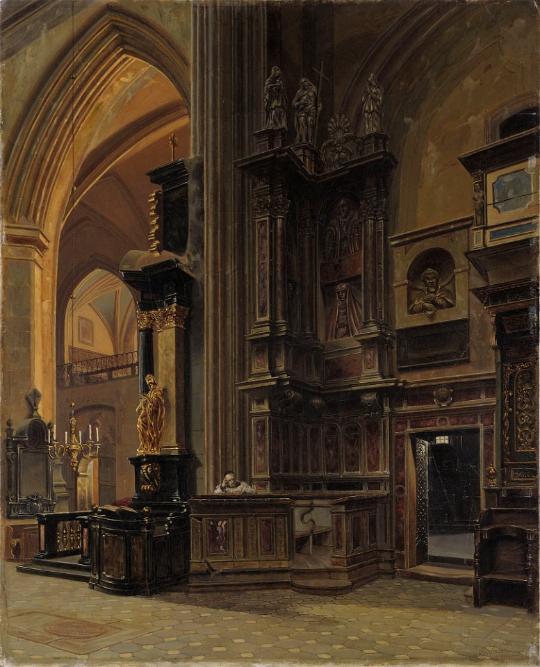 Aleksander Gryglewski - Interior of Saint Mary’s Basilica in Kraków - MP 2711 MNW - National Museum in Warsaw