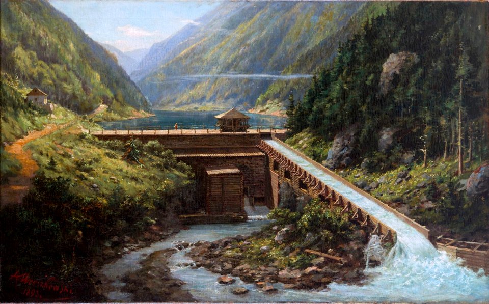 Aleksander Mroczkowski - Pejzaż z tamą 1893