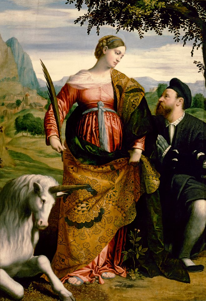 Alessandro Bonvicino, gen. Moretto da Brescia, , Kunsthistorisches Museum Wien, Gemäldegalerie - Hl. Justina, von einem Stifter verehrt - GG 61 - Kunsthistorisches Museum