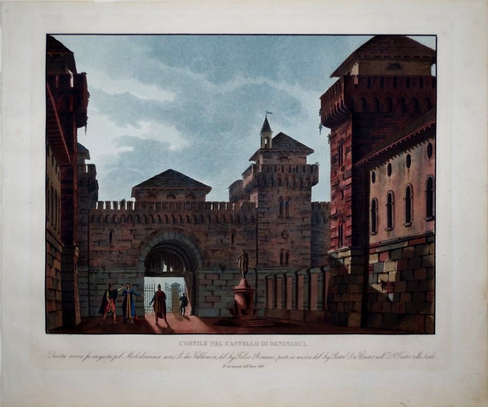 Alessandro Sanquirico - Cortile nel Castello di Danimarca (set design for opera 'I due Valdomiri' by Peter von Winter, La Scala)