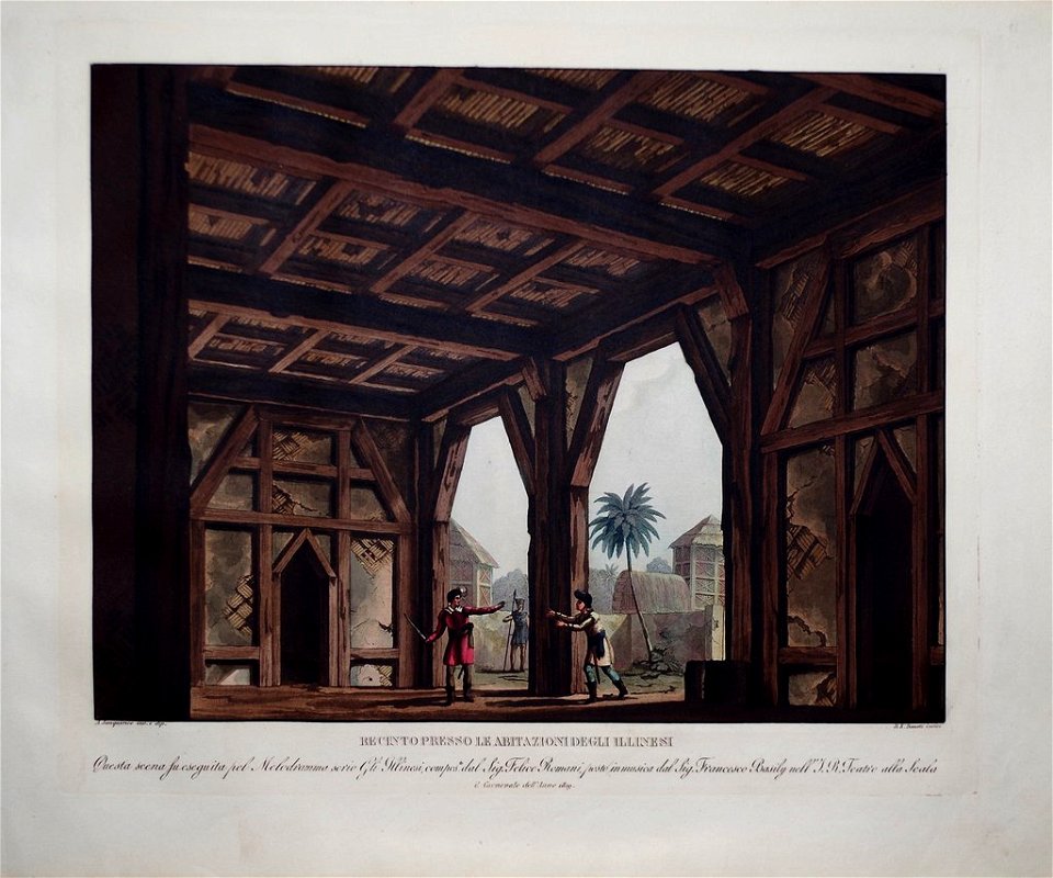 Alessandro Sanquirico - Recinto Presso le Abitazioni degli Illinesi (set design for opera 'Gl'illinesi' by Francesco Basili, 1819)
