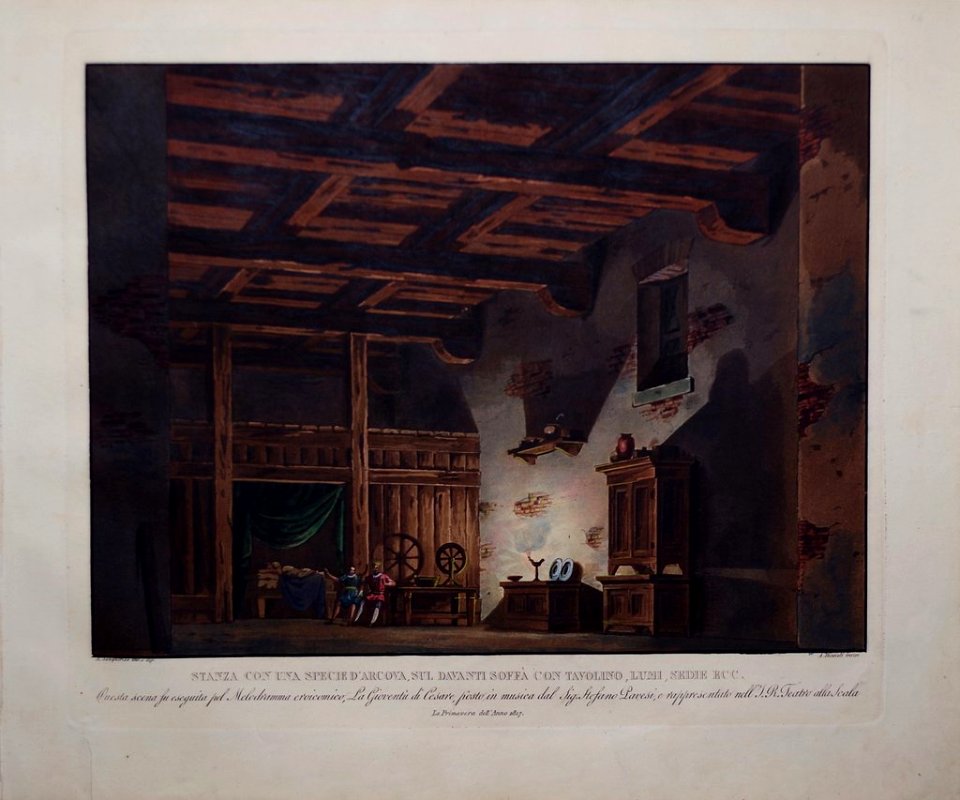 Alessandro Sanquirico - Stanza con una specie d'arcova (set design for the opera 'La gioventù di Giulio Cesare' by Stefano Pavesi, 1817)