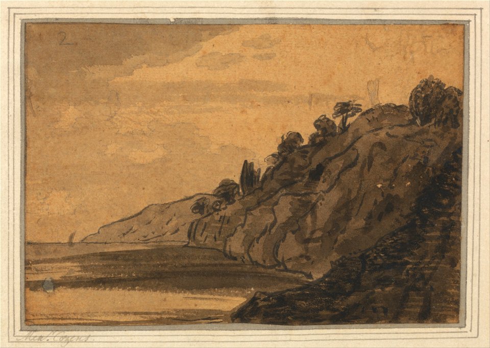Alexander Cozens - Coastal Scene with Wooded Cliff - Google Art Project