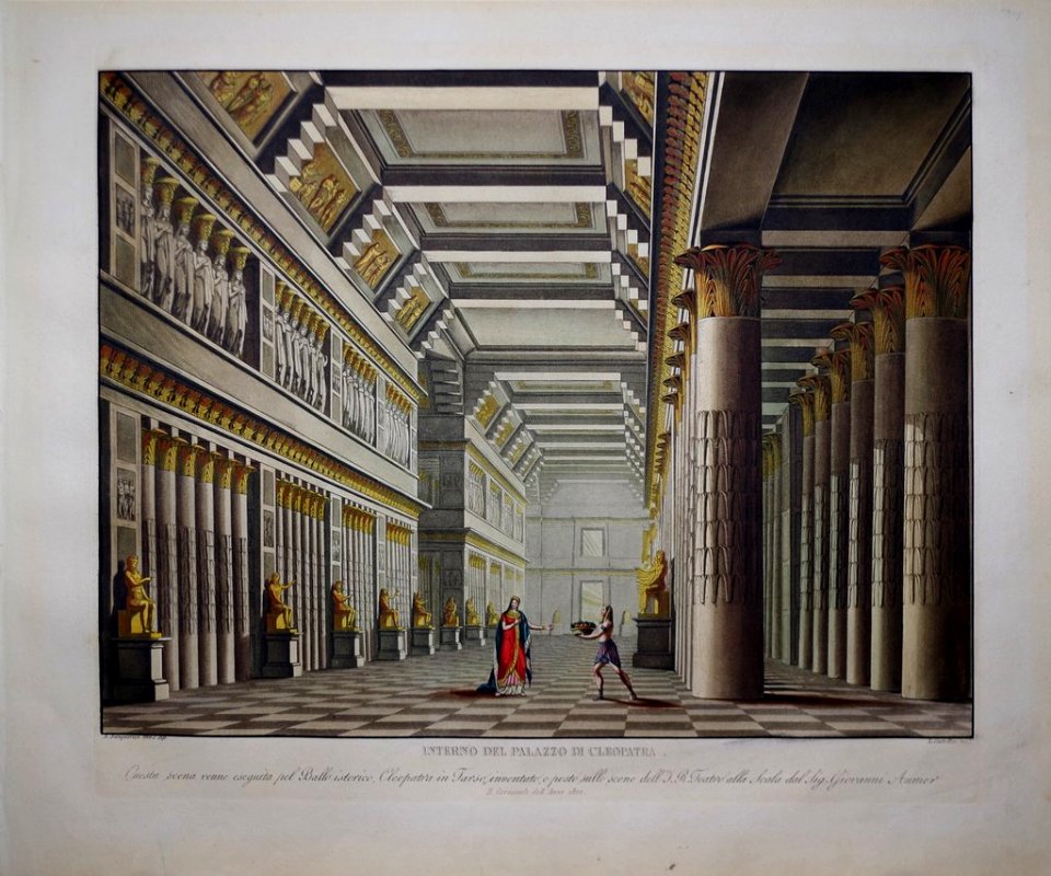 Alessandro Sanquirico - Interno del Palazzo di Cleopatra (set design for the ballet 'Cleopatra in Tarso' by Jean-Pierre Aumer, La Scala, 1821)