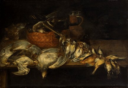 Alexander Adriaenssen - Dead poultry with cat. Free illustration for personal and commercial use.