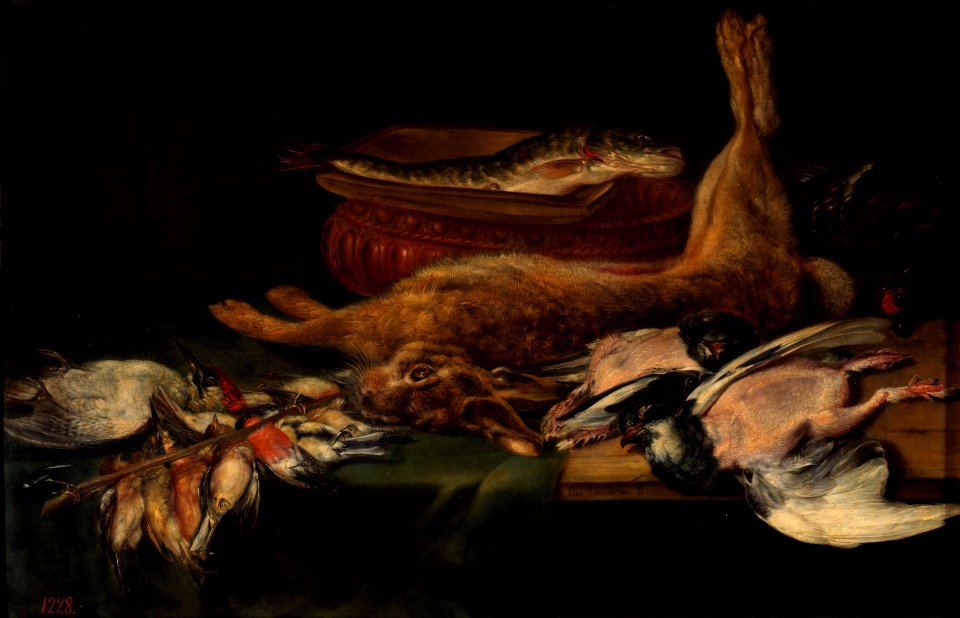 Alexander Adriaenssen - Still life with a hare, dead birds and fish