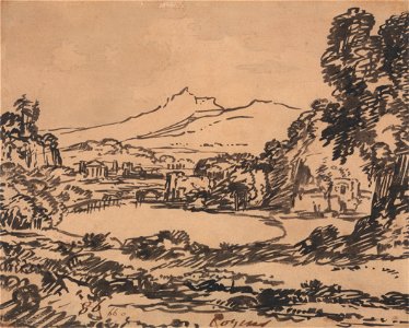 Alexander Cozens - Landscape with a Lake and Distant Mountain - Google Art Project. Free illustration for personal and commercial use.