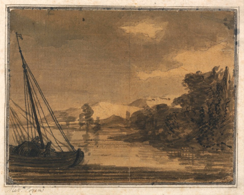 Alexander Cozens - River and Boat - Google Art Project