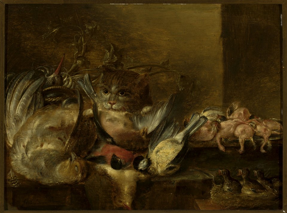 Alexander Adriaenssen - Dead birds and a cat - M.Ob.1443 MNW - National Museum in Warsaw