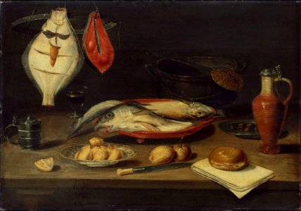 Alexander Adriaenssen - Banquet still life with fish. Free illustration for personal and commercial use.