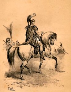 Alexander and Bucephalus drawn by Victor Adam. Printed in two-tone by Lemercier in Paris in 1859