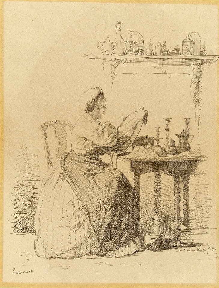 Alexander Hugo Bakker Korff - Ecureuse, een dienstmeisje dat aan tafel zit te poetsen