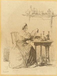 Alexander Hugo Bakker Korff - Ecureuse, een dienstmeisje dat aan tafel zit te poetsen. Free illustration for personal and commercial use.