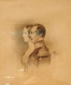 Alexander II with wife (double profile). Free illustration for personal and commercial use.
