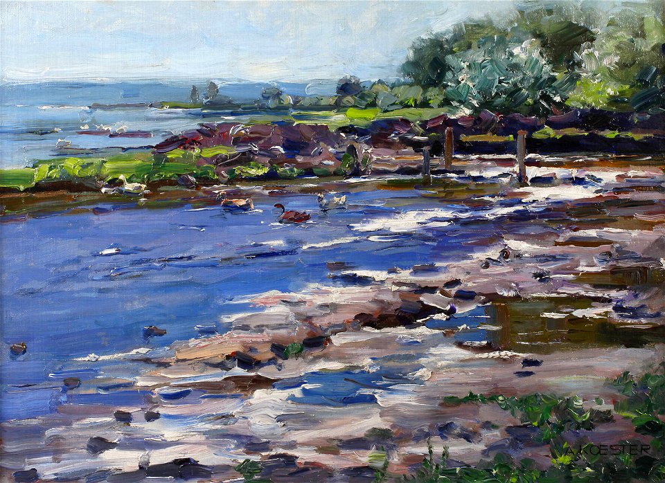 Alexander Koester Seeufer mit Enten