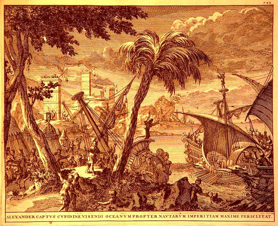 Alexander is seized with a desire to visit the nearby Indian Ocean placing the sailors in great danger (1696)