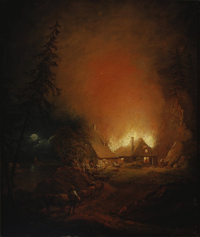 Alexander Lauréus - Tulipalo yöllä talonpoikaistalossa (1809)